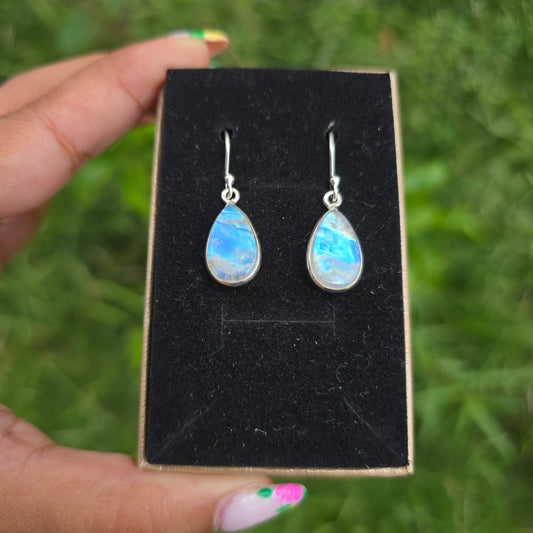 Rainbow Moonstone Dangle Earring
