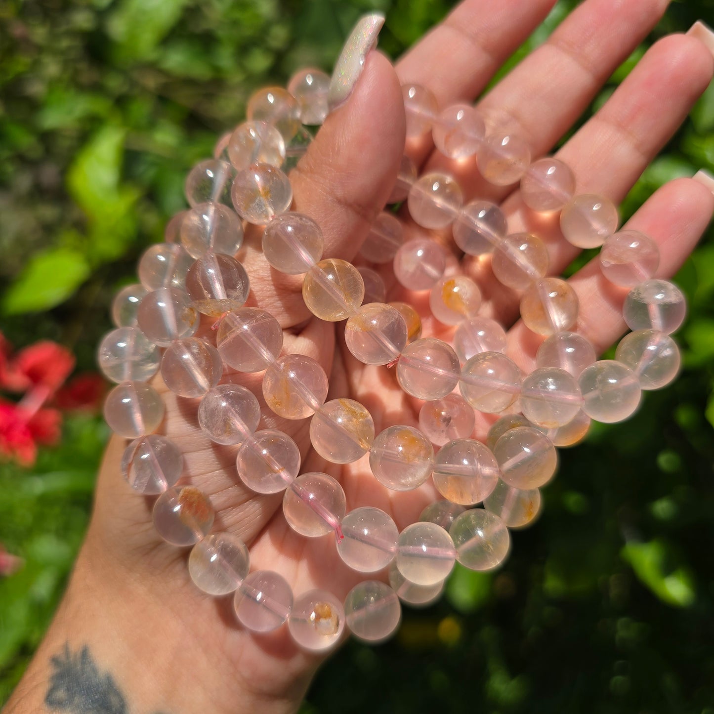 Rose Quartz with Golden Healer Gemstone Bracelet