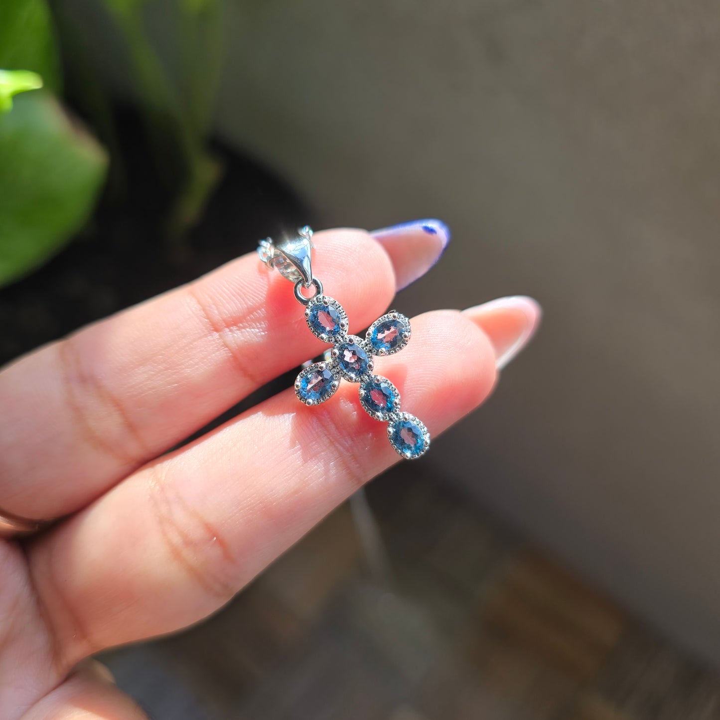 Blue Topaz Pendant - Silver Plated Brass