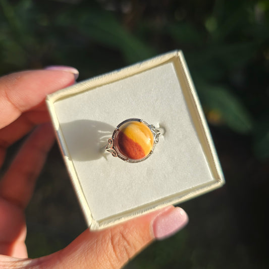 Silver Plated Mookaite Ring - Adjustable