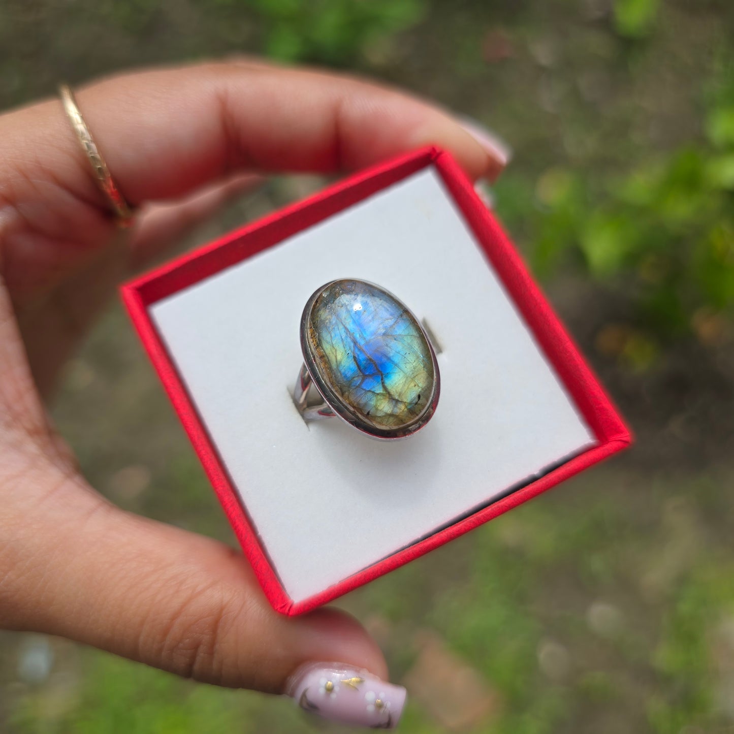Multi Fire Labradorite Ring - Size 7