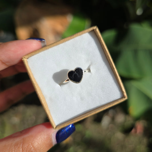 Black Tourmaline Heart Ring - Size 5