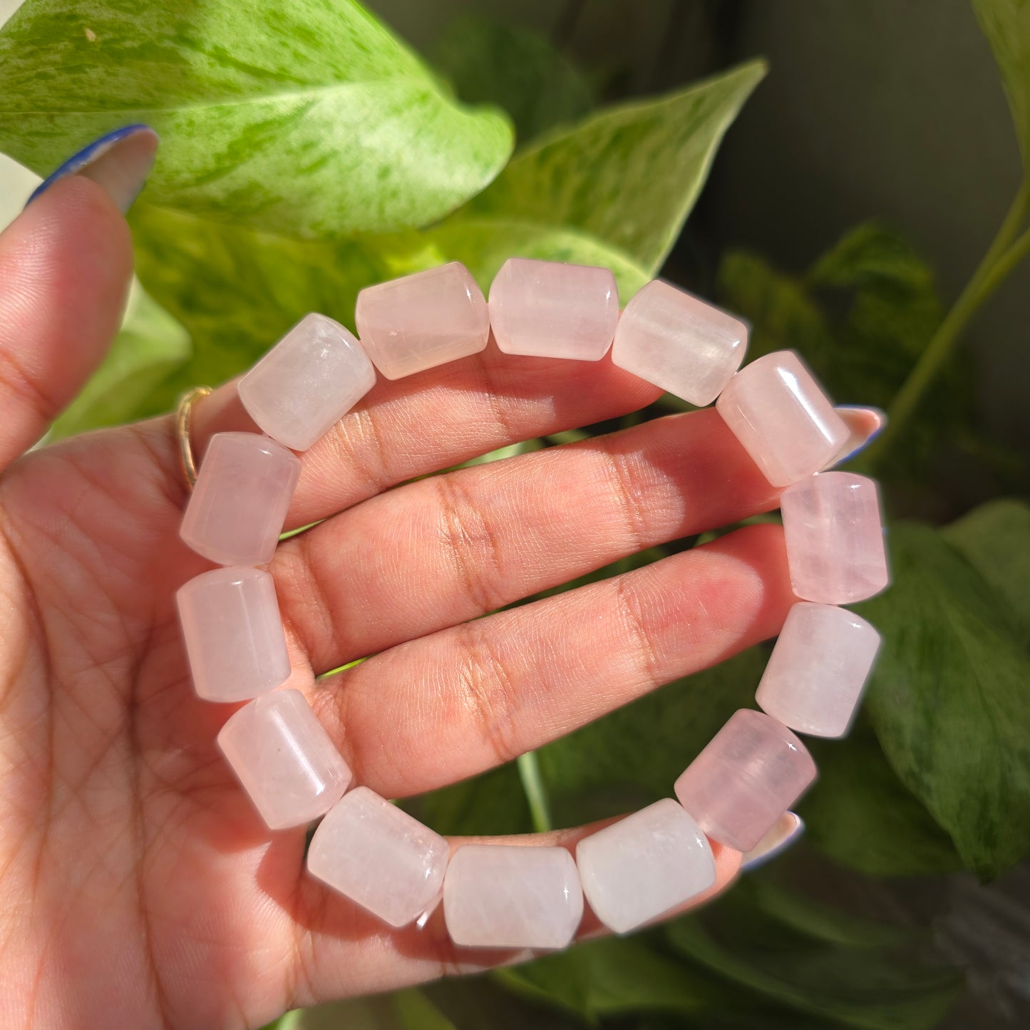 Rose Quartz Barrel Gemstone Bracelet