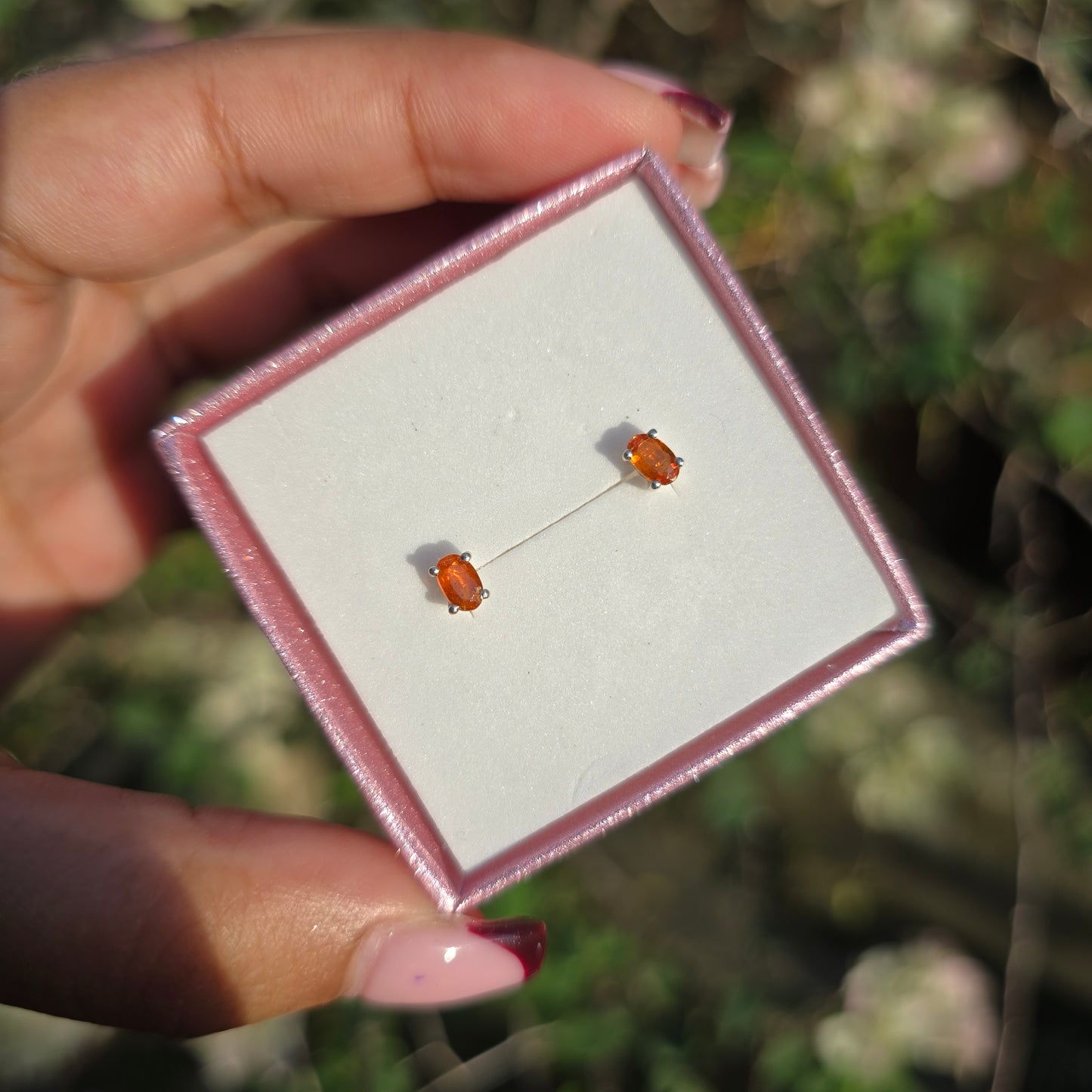 Hessonite Garnet Stud Earring