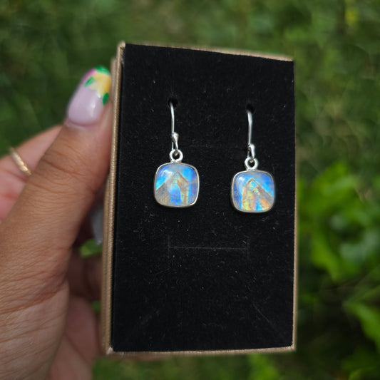 Rainbow Moonstone Dangle Earring