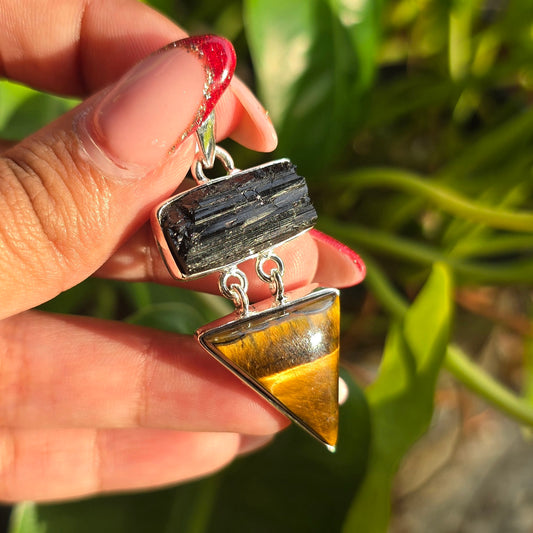 Black Tourmaline and Tiger's Eye Pendant
