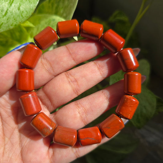 Red Jasper Barrel Gemstone Bracelet