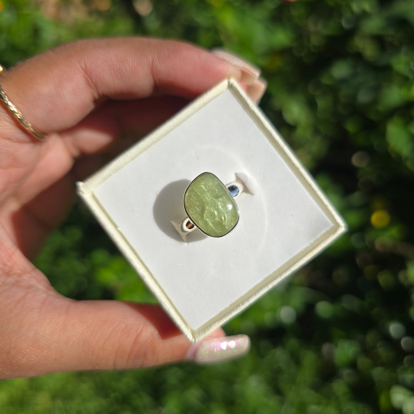 Green Kyanite Gemstone Ring - Size 9