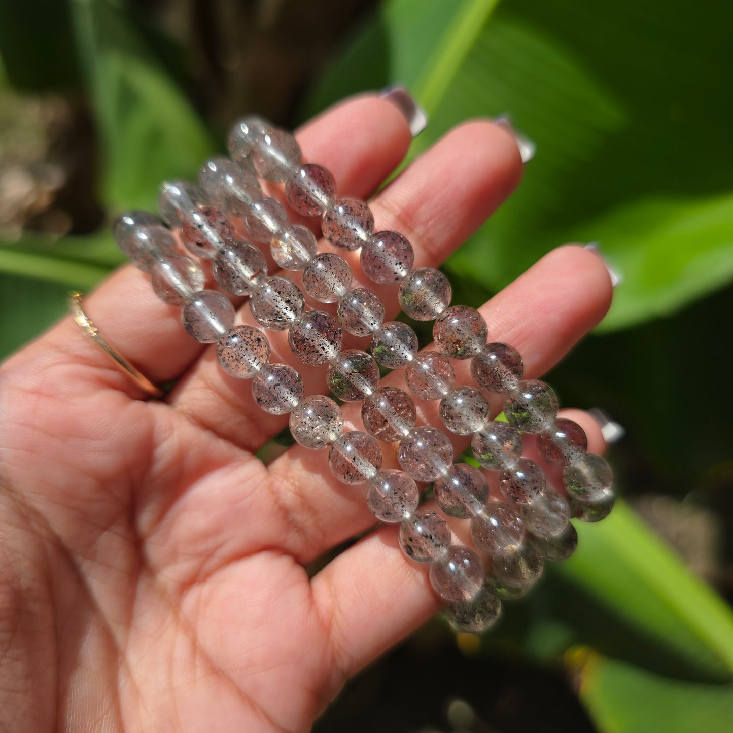 Garnet and Hematite in Quartz Gemstone Bracelet