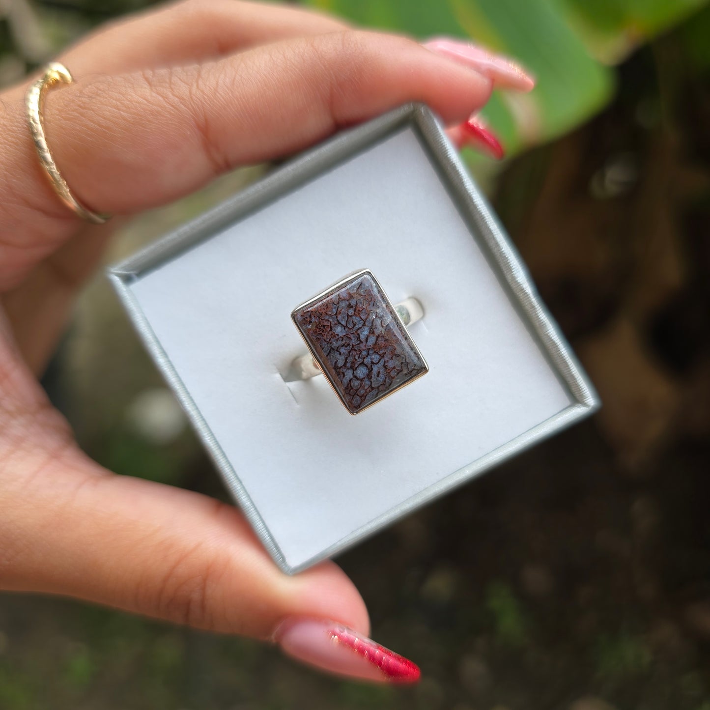 Fossilised Dinosaur Bone Ring - Size 7