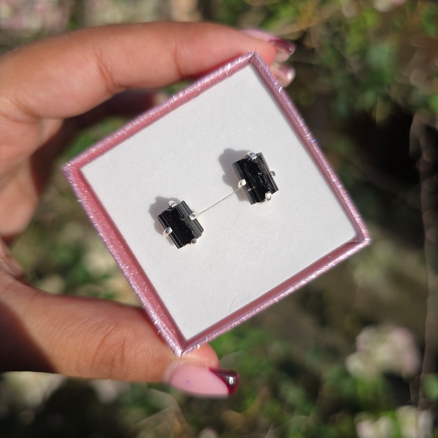 Raw Black Tourmaline Stud Earrings