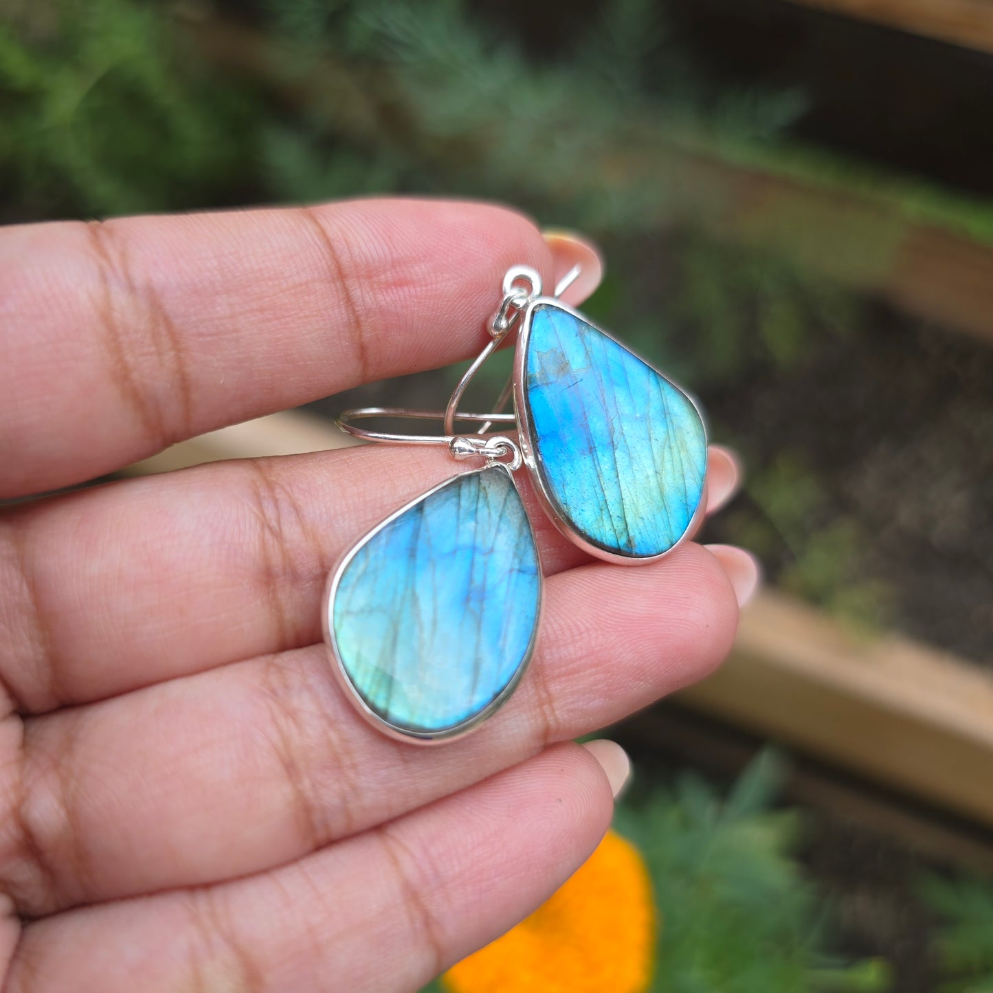 Multi Fire Labradorite Dangle Earring