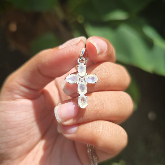 Rainbow Moonstone Cross Pendant