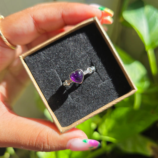Adjustable Silver Plated Brass Ring - Amethyst