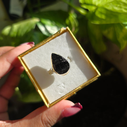 Raw Black Tourmaline Ring - Size 6