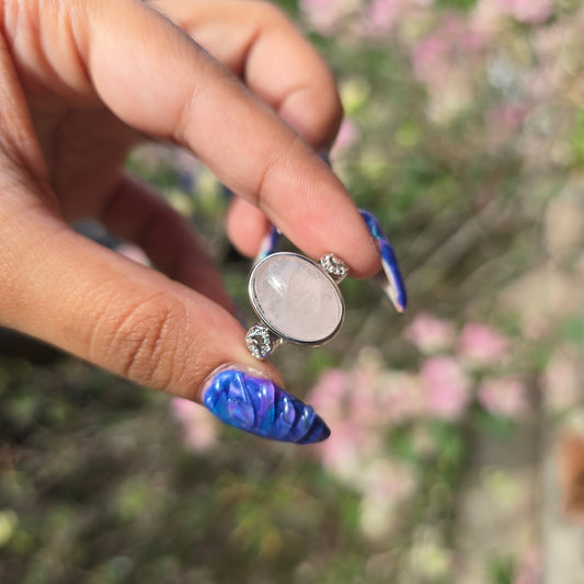 Adjustable Silver Plated Brass Ring - Rose Quartz
