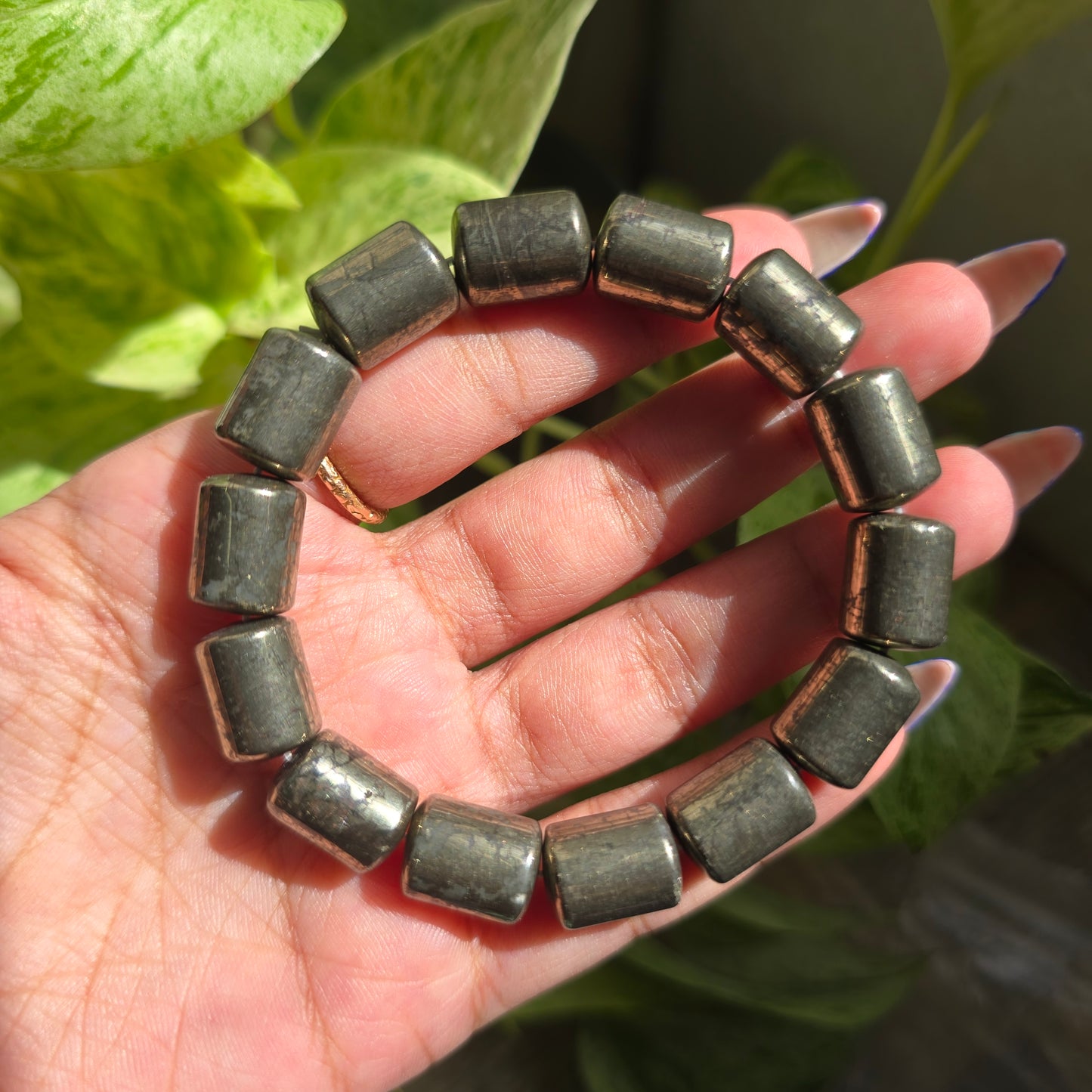 Pyrite Barrel Gemstone Bracelet