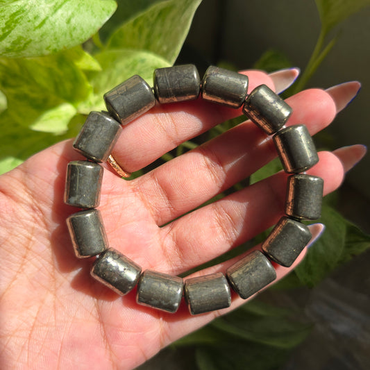 Pyrite Barrel Gemstone Bracelet