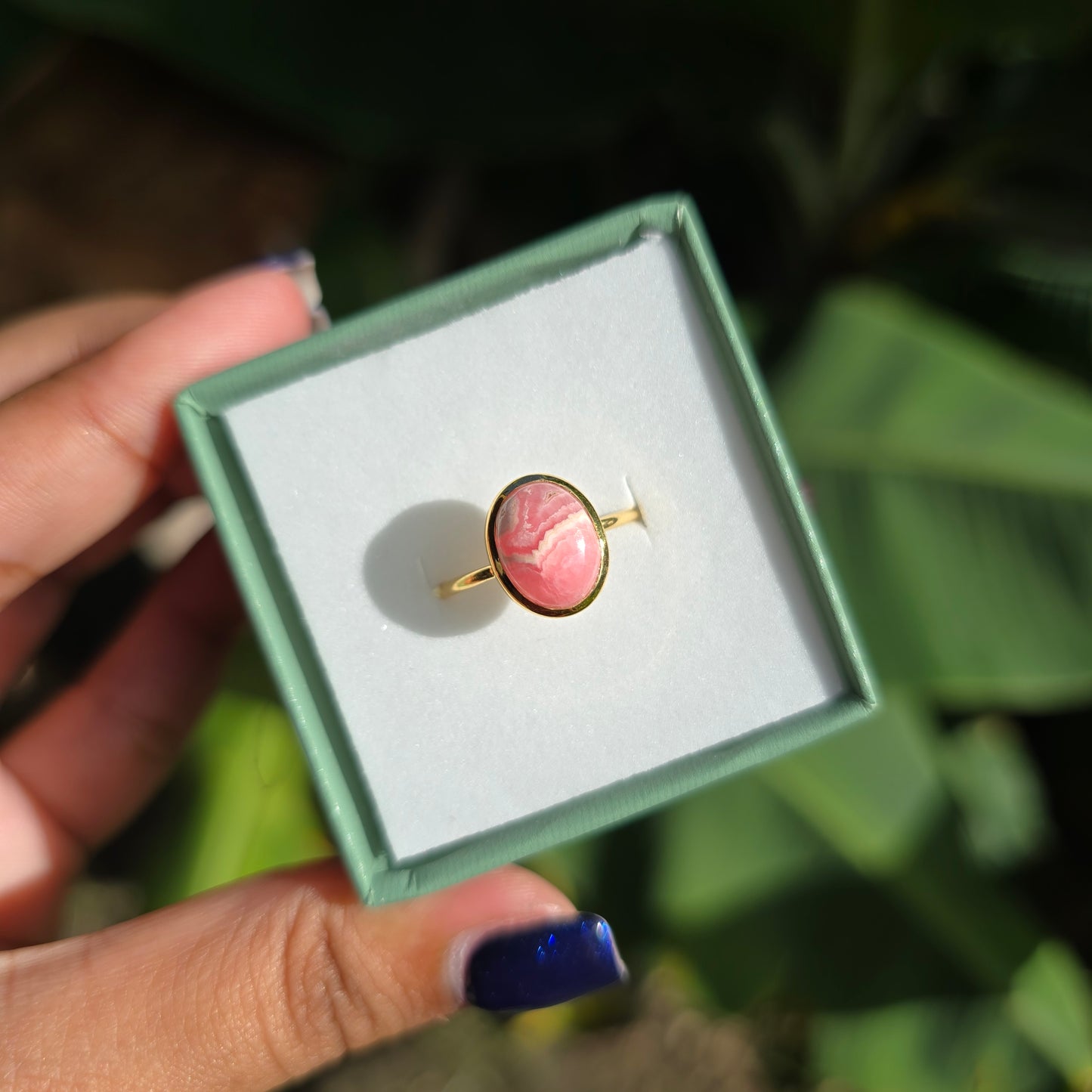 Gold Vermeil Rhodochrosite Ring - Size 6.5