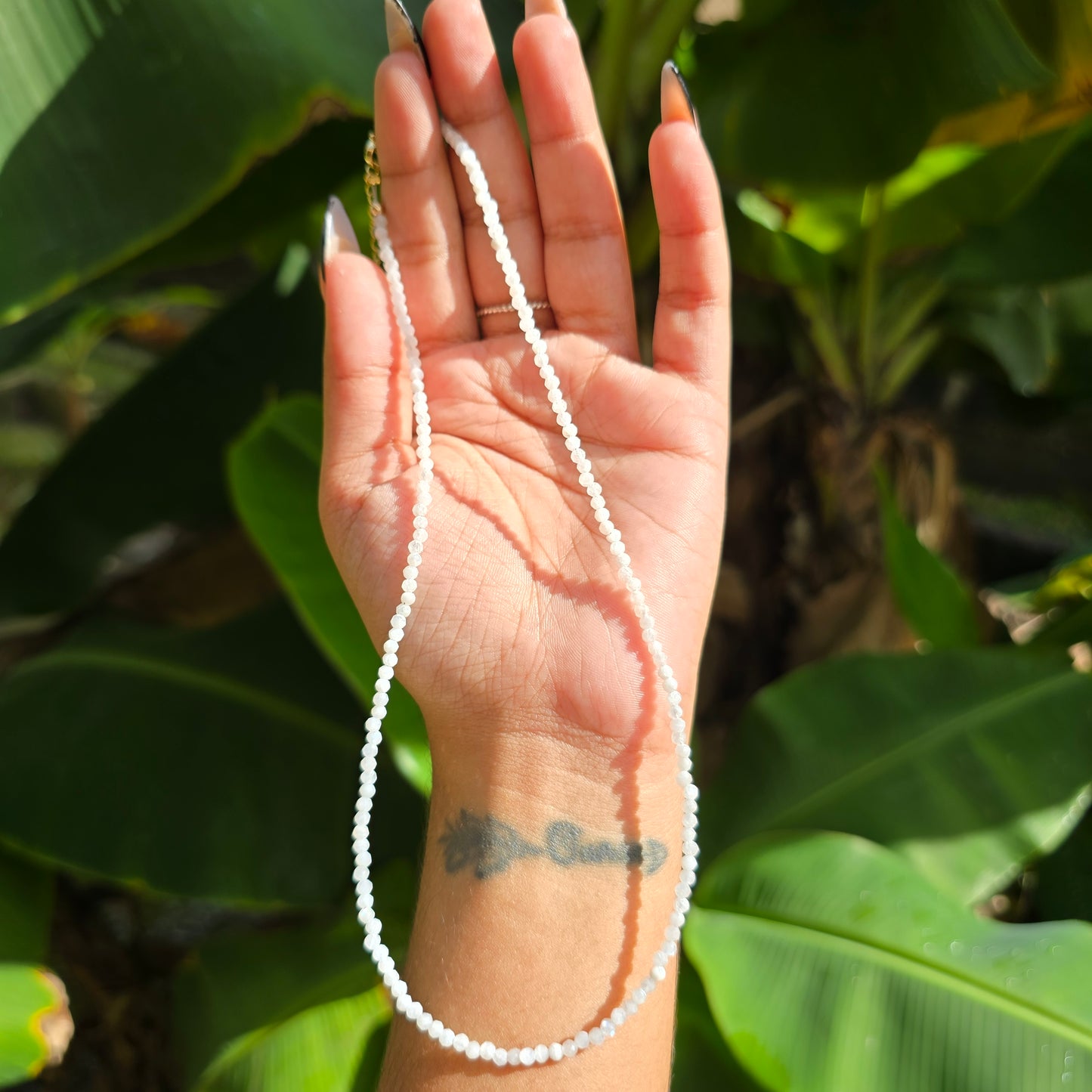 Dainty White Moonstone Choker (3-4mm beads)