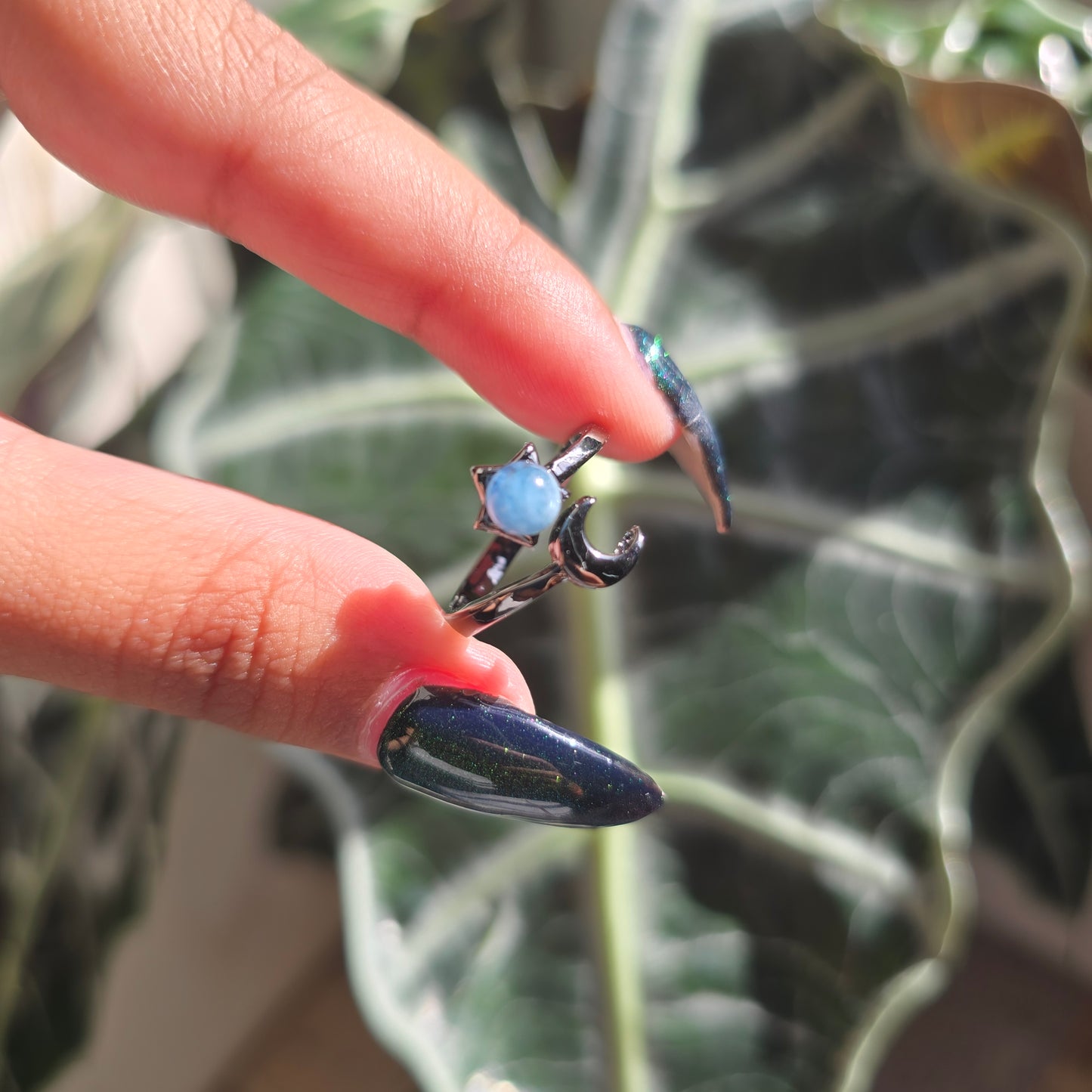 Adjustable Silver Plated Brass Ring - Aquamarine