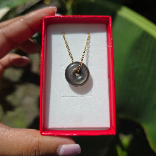 Silver Sheen Obsidian Donut Necklace