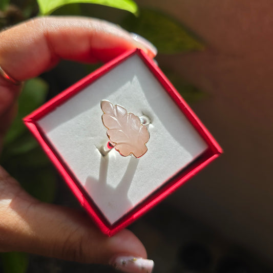 Carved Rose Quartz Gemstone Ring - Size 7.5