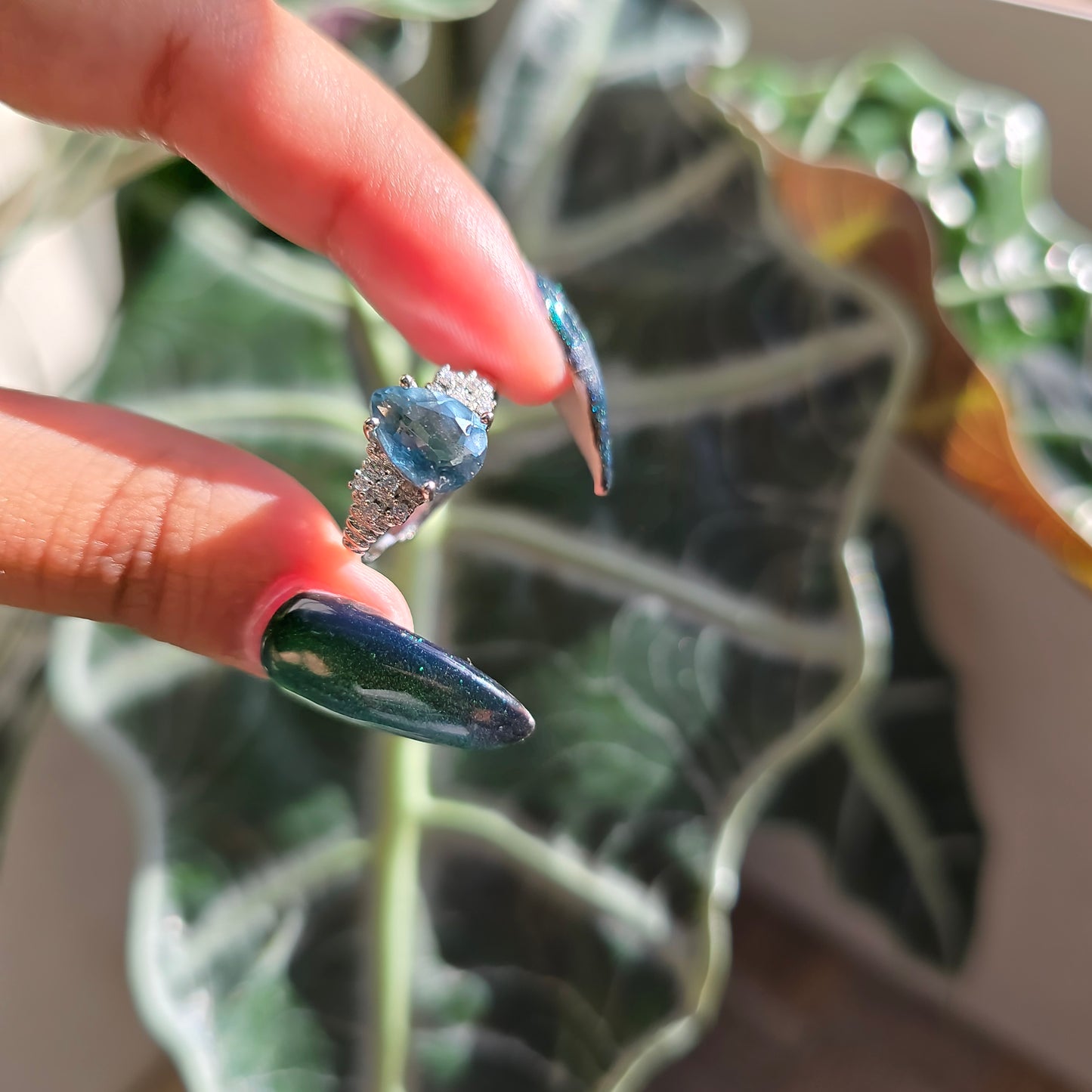 Adjustable Silver Plated Brass Ring - Fluorite