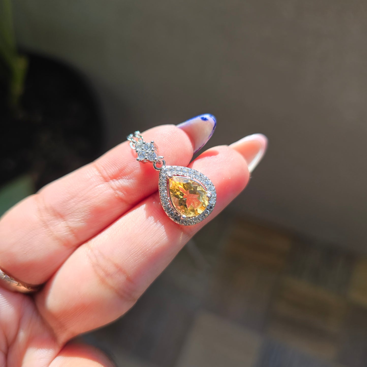 Citrine Pendant - Silver Plated Brass