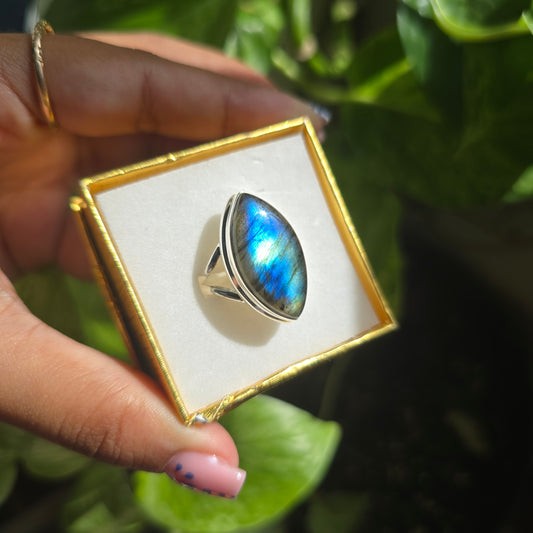 Multi Fire Labradorite Ring - Size 7