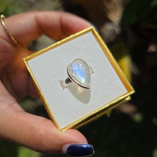 Rainbow Moonstone Ring - Size 8