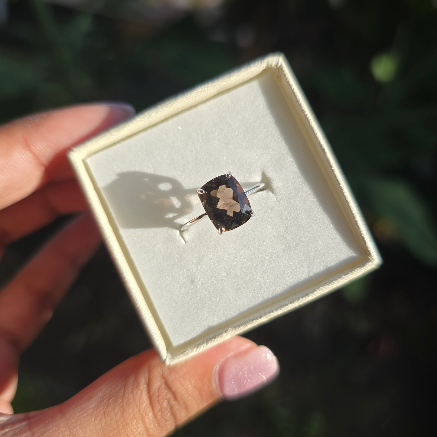 Silver Plated Smoky Quartz Ring - Adjustable