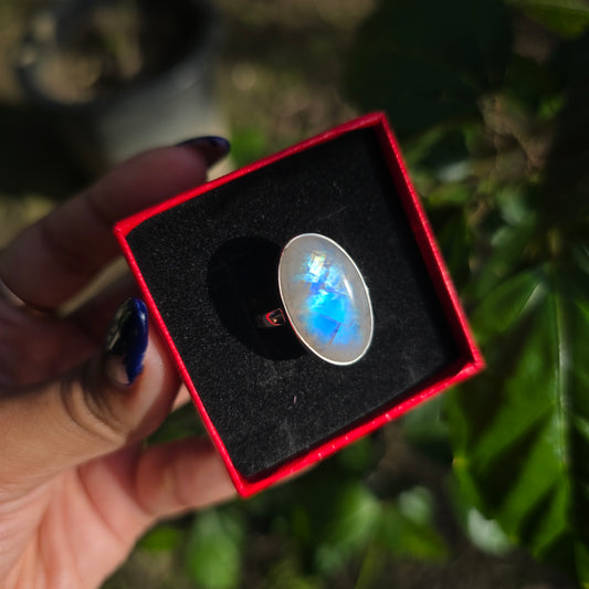 Rainbow Moonstone Ring - Size 8