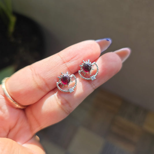 Garnet Stud - Silver Plated Brass