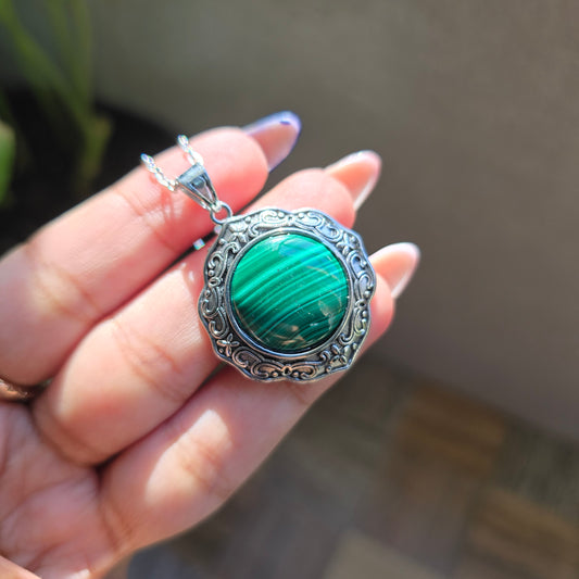 Malachite Pendant - Silver Plated Brass