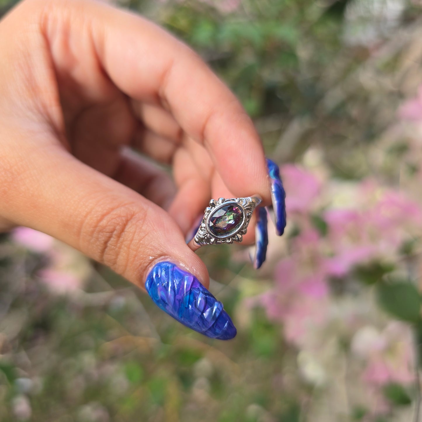 Adjustable Silver Plated Brass Ring - Mystic Topaz