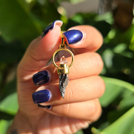 Gold Vermeil Campo del Cielo and Herkimer Diamond Pendant