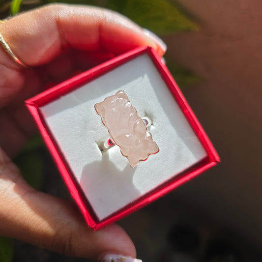 Carved Rose Quartz Gemstone Ring - Size 6.5