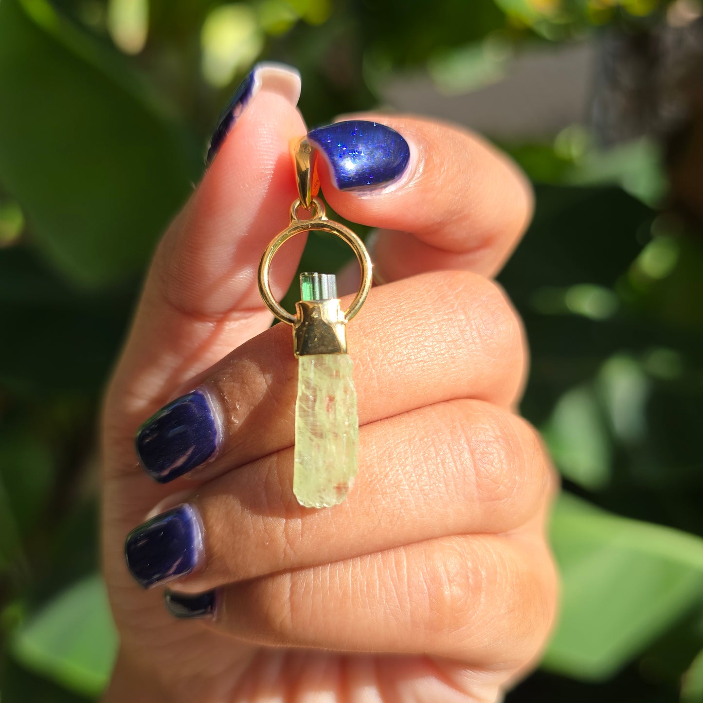 Gold Vermeil Green Tourmaline and Mint Green Kyanite Pendant