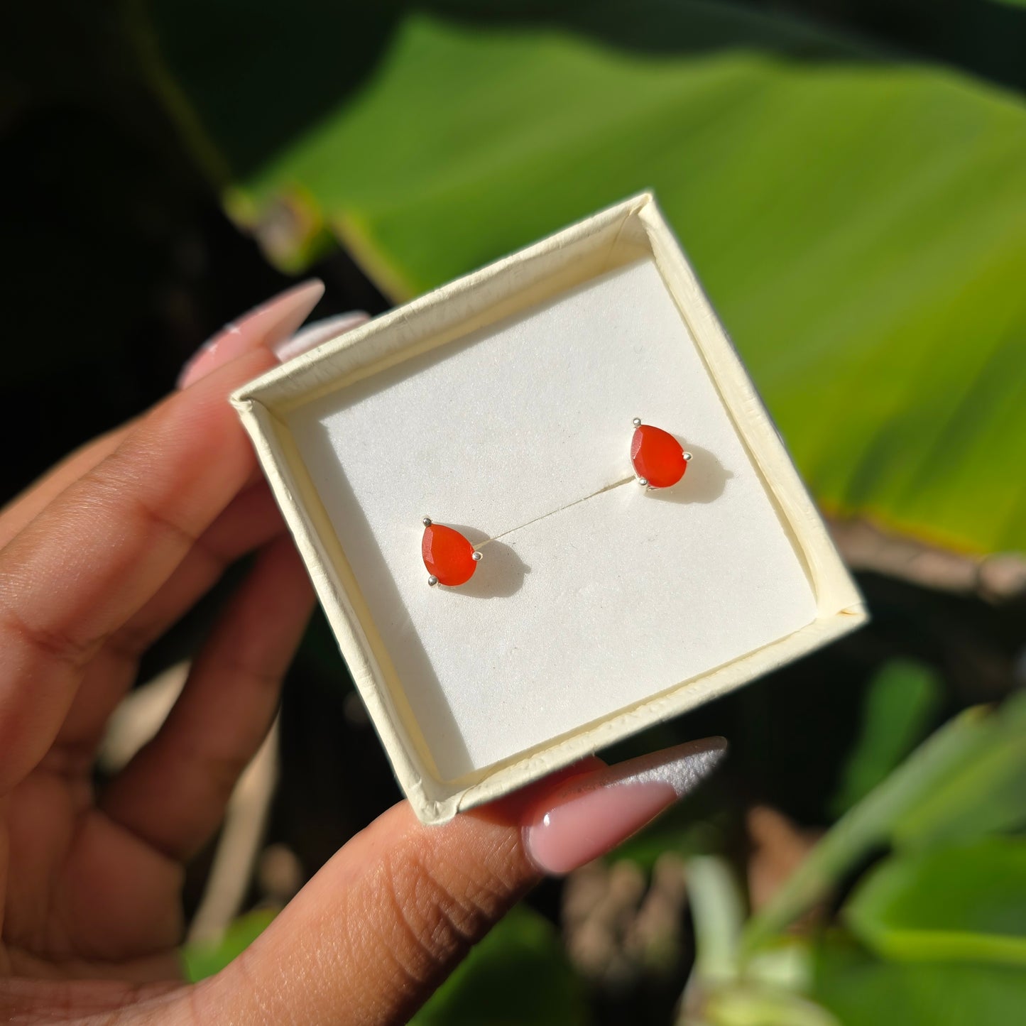 Carnelian Teardrop Stud Earrings