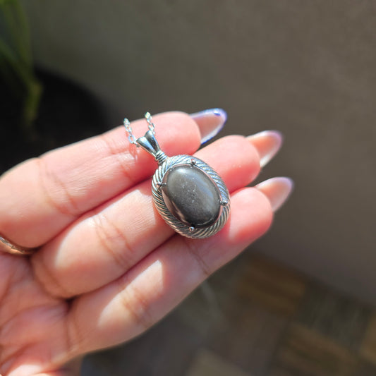Silver Sheen Obsidian Pendant - Silver Plated Brass