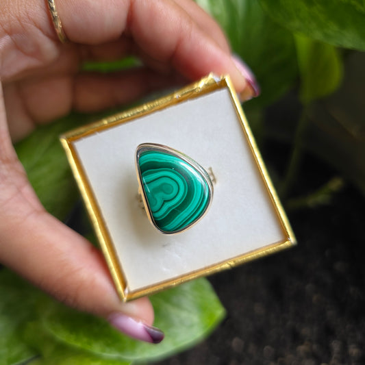 Malachite Gemstone Ring - Size 9