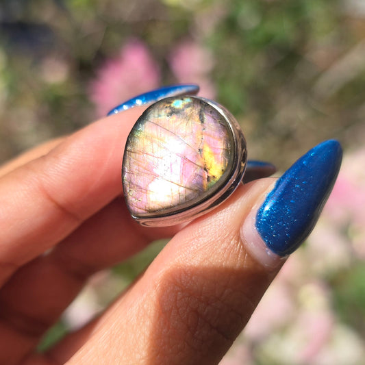 Pink/Purple Labradorite Ring - Size 8