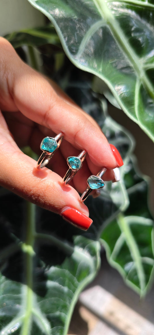 Dainty Raw Blue Apatite Ring