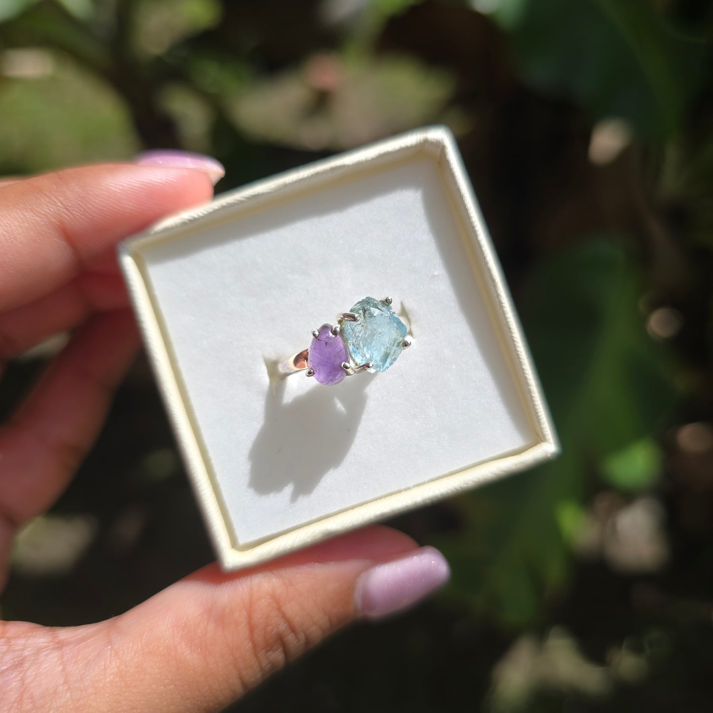 Amethyst and Aquamarine Ring - Size 6