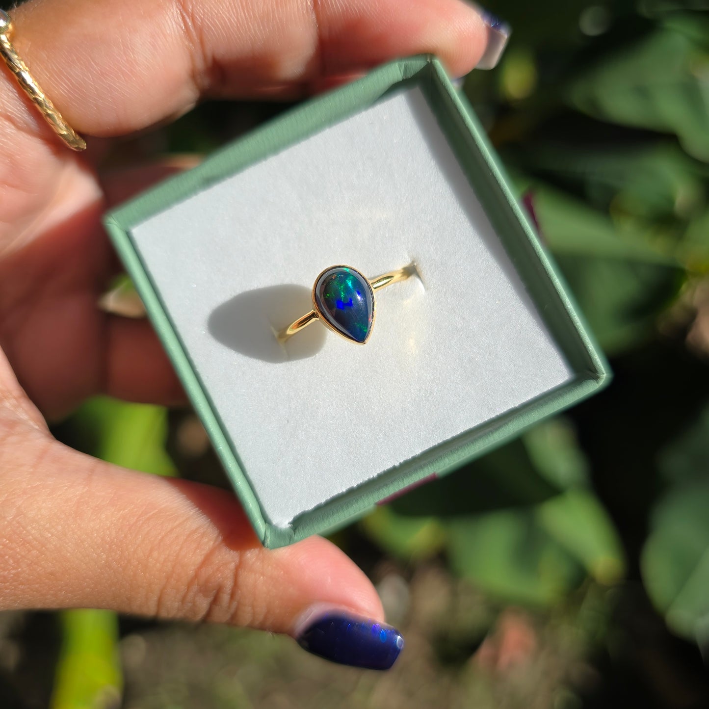 Gold Vermeil Black Opal Ring - Size 5.5