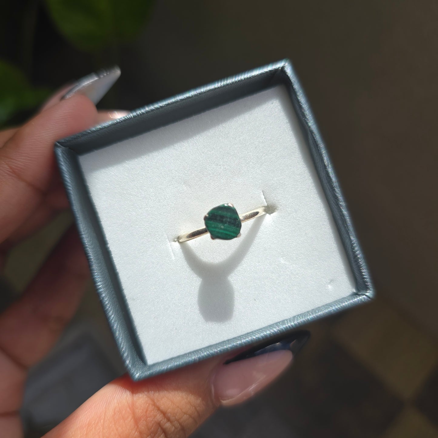 Dainty Raw Malachite Ring - Size 6