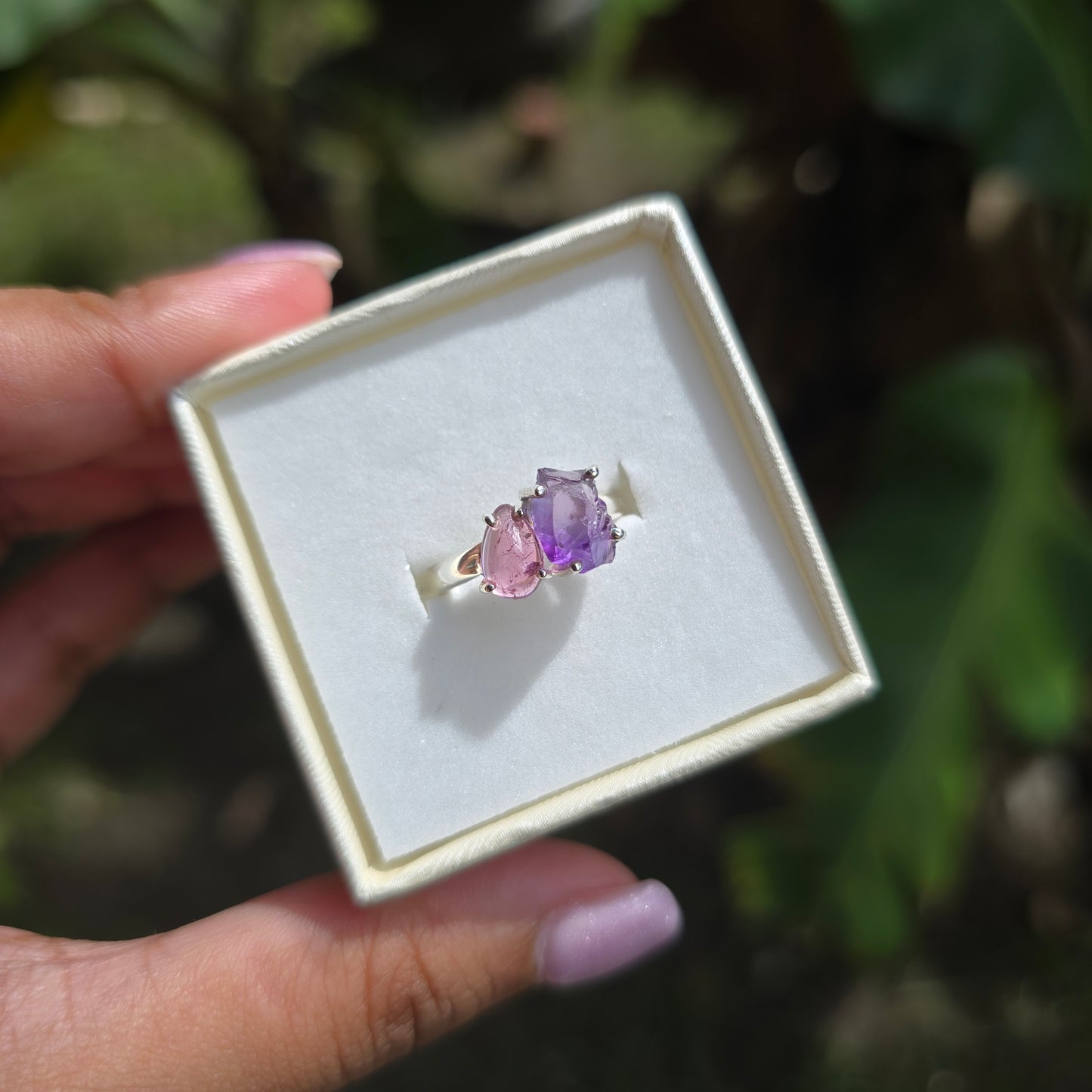 Amethyst and Pink Tourmaline Ring - Size 6