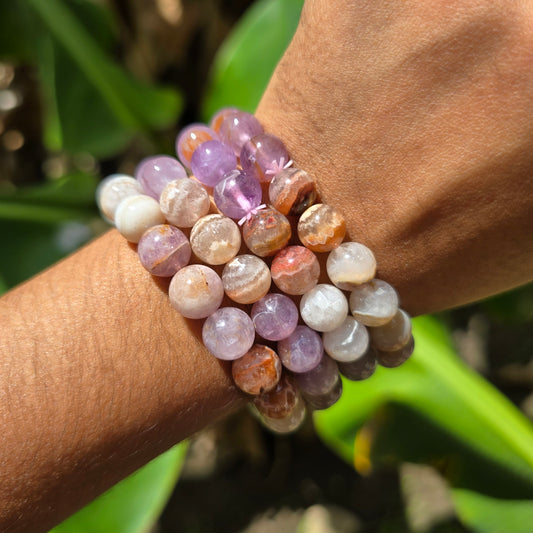 Amethyst with Crazy Lace Agate Gemstone Bracelet
