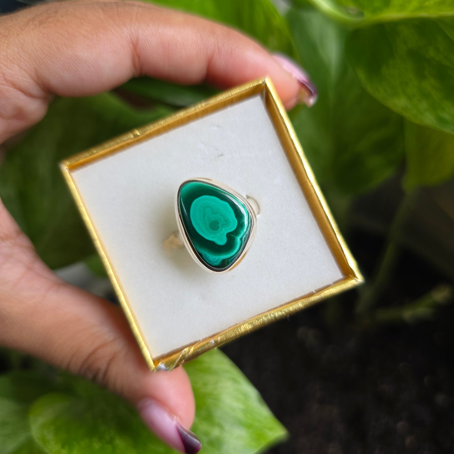 Malachite Gemstone Ring - Size 6.5